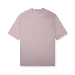 T-shirt pour homme, rose clair, col rond, manches courtes, coupe classique, couleur unie, tricoté, style décontracté - Product Image 1