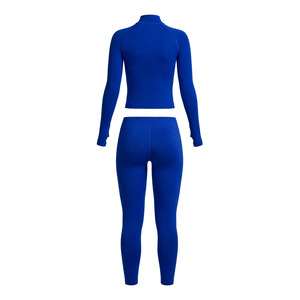 Women's Custom Color 2-Piece Yoga Set Crop Top Zipper Stand Neck Mid Full Length <b>Leggings</b> <b>Seamless</b> Sweat Wicking Stretch Thumb - Product Image 2