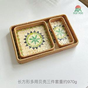 NHAT MINH Bandejas Decorativas de Ratán Rectangulares, Fibra Vegetal, Diseño Floral Bohemio, Paquete de Varias Piezas - Product Image 3