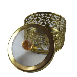 Set of 2 Shiny Brass Metal Storage Box <b>Lid</b> Knob Embossed Design Dry Fruits Container Candy Storage <b>Bins</b> Storage Containers - Product Image 4