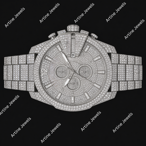 Reloj de Hombre en Tono Plateado con Incrustaciones de Piedras Brillantes, Esfera con Fecha, Estilo Cronógrafo, Reloj de Lujo - Product Image 2