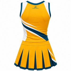 Wholesale Cheerleader Uniform Set Women Performance Cheer Dress Outfit with Stretch Fabric Mesh Panels Pleated <b>Skirt</b> - Product Image 3