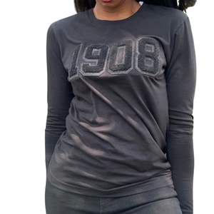 All Black <b>Glitter</b> 1908 <b>Long</b> <b>Sleeve</b> Tee Women Slim Fit Chenille Number Premium Cotton Stylish Casual Wear - Product Image 2