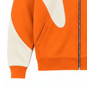 Bright Orange Contrast Panel Zip Up Hoodie Men Streetwear Full Zipper Long Sleeve Casual <b>Fleece</b> <b>Hooded</b> <b>Jacket</b> With Pockets - Product Image 6