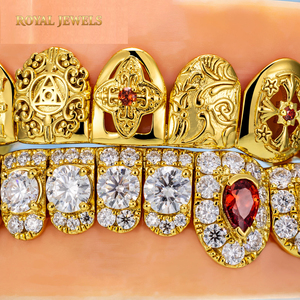 Grillz Dentales Personalizados de Plata 925 con Diamantes Moissanita VVS y Esmeraldas Redondas Estilo Hip Hop - Product Image 6