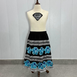 Custom Wholesale Polynesian Tribal Floral Embroidery Black Midi Skirt Women High Waist Ethnic Samoan Puletasi A Line Skirt <b>Dress</b> - Product Image 1