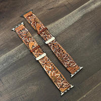 Bracelet de montre en cuir usiné à la main de conception florale occidentale personnalisée, bracelets de montre bohème en cuir de vachette de remplacement