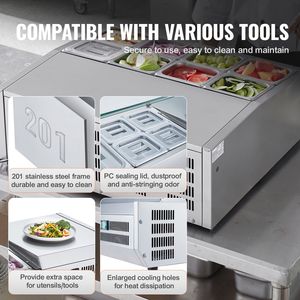 Stazione di Preparazione Condimenti da Banco 140 W con 8 Vaschette in Acciaio Inox 1/6, Refrigerante R134a, Corpo in Acciaio Inox 304 - Product Image 6