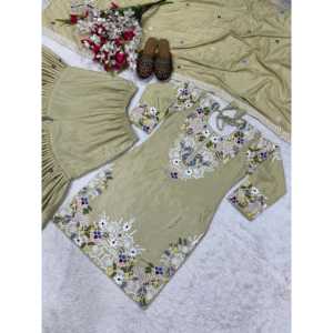 Ensemble de costumes de soirée pour femmes de créateur comprenant un haut Sharara Plazzo Dupatta - Product Image 4