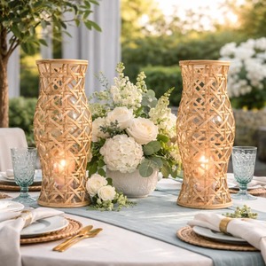 Juego de 2 Portavelas de Ratán, Adecuados para Balcón o Patio, Iluminación Decorativa, Ambiente de Spa y Bienestar, Hechos en India - Product Image 5