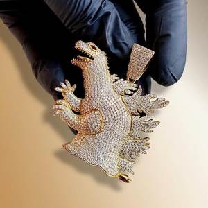 Pendentif Dragon Moissanite Iced Out Plaqué Or 18K Coupe Ronde Brillante Thème Animal Charme de Luxe Unisexe - Product Image 4