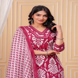 Pink Printed <b>Kurta</b> Pant Dupatta Set for <b>Women</b> | Ethnic Wear Straight V- Neck Kurti with Designer Dupatta - Product Image 5
