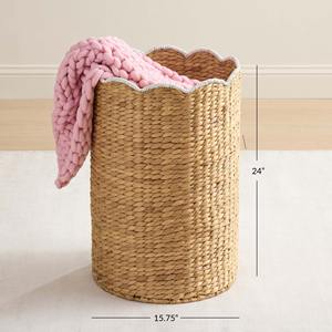 Panier en jacinthe d'eau avec bordure en forme de coquille Saint-Jacques, panier de rangement fait main, vente en gros, écologique, fabriqué au Vietnam - Product Image 2