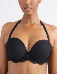 Women's Strapless Wire Free Push-Up Bra Full Cup Lace <b>Trim</b> Seamless Black Lingerie - Product Image 3