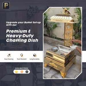 Moderno calentador de alimentos de latón para catering con base de soporte y tapa, elegante equipo de calentamiento para buffet y uso en gestión de eventos - Product Image 2