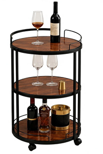 Chariot de bar à 3 niveaux avec roulettes, dessus en bois, chariot de service, chariot utilitaire à roulettes avec structure métallique pour bar à domicile - Product Image 1