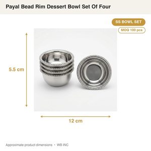 Ensemble de bols en satin SS304 faits à la main de 12 cm avec perles brillantes, quatre bols à dessert avec bordure de perles Payal pour la décoration de la maison ou la présentation en hôtel - Product Image 4