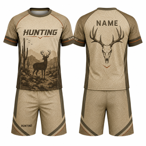 Ensemble chemise à manches courtes et short pour homme MEGAMAPLE, vêtements de chasse d'été pour l'extérieur, respirant, polyester, motif floral - Product Image 1