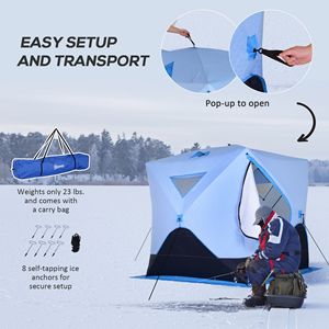 Tenda da Pesca sul Ghiaccio Portatile Isolata per 4 Persone, Gazebo da Spiaggia con 2 Porte, Borsa per il Trasporto e Accessori Leggeri Inclusi - Product Image 4