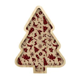 Bamboo Reindeer Decorative Tray Checkered Pattern Christmas Modern Farmhouse Style Handcrafted Wood Christmas Trivet & Trays - Product Image 4