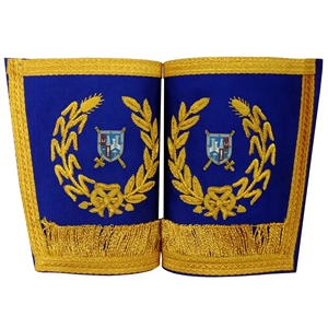 Gants de cérémonie standard de grande qualité en tissu bleu roi et broderie en fils d'or pour les occasions formelles maçonniques - Product Image 3