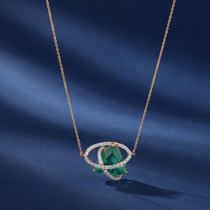 Luxury 18K <b>Gold</b> Emerald Cut <b>Pendant</b> Necklace With Diamond Accents Geometric Design Women's Fine Jewelry Gift - Product Image 1