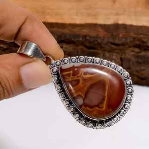 Colgante de Plata 925 con Jaspe Noreena en Forma de Pera, Joyería Bohemia Hecha a Mano, Regalo para Mujer - Product Image 5