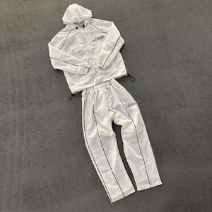 Ensemble coupe-vent le plus vendu, ensemble de survêtement en nylon à capuche confortable pour homme, taille plus, avec des reflets brillants - Product Image 2