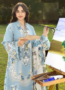 Salwar Kameez en coton pour femmes, broderie florale, détails en dentelle, coupe midi, ajustement régulier, séchage rapide, tenue traditionnelle indienne pakistanaise pour les fêtes - Product Image 2