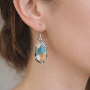 Boucles d'oreilles pendantes en cuivre turquoise naturel, argent sterling 925, plaqué or rose et or jaune, bijoux bohèmes faits à la main pour elle - Product Image 2