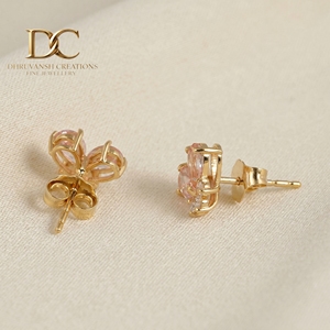 14KT Solid Yellow Gold IGI Certified Lab Grown Diamond and Padpardscha Sapphire <b>Stud</b> <b>Earring</b> for Women <b>Fine</b> Custom Jewelry - Product Image 5
