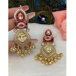 Stunning Premium Quality Gold Finish Kundan <b>Long</b> <b>Earrings</b> For Women & Girls Traditional Look Wedding Wear Collection - Product Image 4