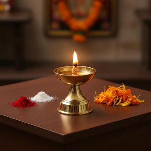Traditional Handcrafted Brass <b>Oil</b> <b>Lamp</b> for Puja Mandir Home Temple Diwali Festival Decoration Indian Ethnic Home Decor - Product Image 1