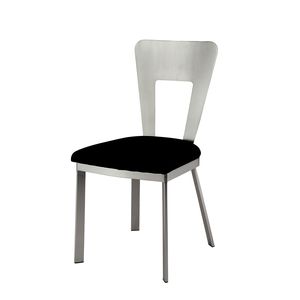 Sedie da Pranzo Contemporanee in Metallo Argento, Set da 2 Pezzi, Seduta in Microfibra Nera, Schienale con Foro a Chiave Satinato, Rivestimento in Polvere - Product Image 2