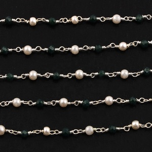 Perles micro-facettées en émeraude hydro-perle, chaîne de chapelet, connecteurs de 3 mm plaqués argent pour la fabrication de colliers et bracelets - Product Image 5