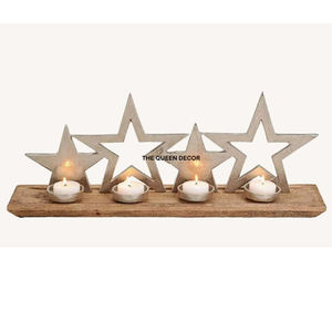 Portavelas Decorativo de Diseño Único en Forma de Estrella, de Aluminio con Base de Madera, la Mejor Decoración Luminosa - Product Image 1
