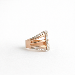 18K Rose Gold Diamond Multi Row Geometric <b>Statement</b> <b>Ring</b> for Women Pave Set V Shape Design Wedding Party Wear Gift Fine Jewelry - Product Image 2
