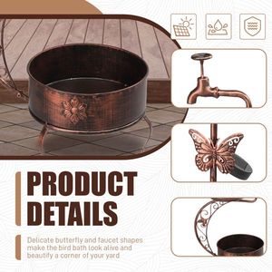 Baño para Pájaros de Jardín de Metal Vintage de 36 Pulgadas con Lámpara Solar, Jardinera con Pedestal, Comedero para Pájaros con Luces Solares para Jardín - Product Image 4