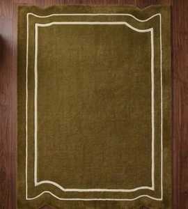 Tapis rectangulaire moderne beige et marron à bordure, en laine et acrylique tufté, antidérapant, pour salon - Product Image 4