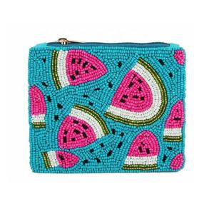 Porte-monnaie perlé en forme de pastèque avec fermeture éclair, mini porte-monnaie idéal pour ranger espèces, cartes et pièces de monnaie, accessoire pour femme - Product Image 1