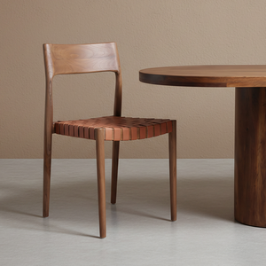 Modern Scandinavian Teak Wood Dining Chair with Leather Seat and Adjustable Height for Home Dining Room Furniture - Product Image 1