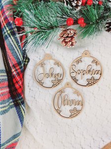Personalized Wooden Christmas Ornament Circular Laser Cut <b>Snowflake</b> Design Sophia Name Holiday <b>Decorative</b> Objects Rustic Style - Product Image 4