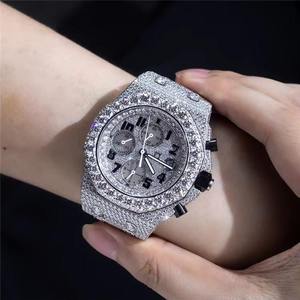 Montre de luxe pour homme avec boîtier carré en alliage, lunette sertie de diamants Moissanite, mouvement à quartz, affichage analogique-numérique, verre saphir, étanche 10 bars - Product Image 3