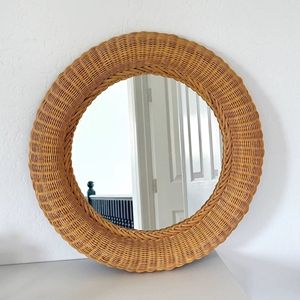 Espejo de ratán con marco redondo, espejo de pared tejido a mano natural para decoración de cafeterías y boutiques, para un ambiente rústico y elegante. - Product Image 1