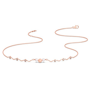 Collar de Diamantes de Triple Cuentas con Estaciones Cuadradas de Oro Rosa Brillante y Diseño Elegante con Acentos de Piedras Blancas - Product Image 2