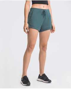 Women High <b>Waist</b> Solid Color Sport Shorts <b>With</b> Pockets Quick Dry Knitted Spandex Polyester <b>Elastic</b> <b>Waist</b> Regular Fit - Product Image 2