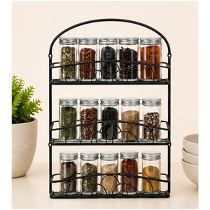 Étagère à épices vintage à 3 niveaux en métal pour comptoir de cuisine, support de rangement pour assaisonnements, en fer thermolaqué noir, sur pied - Product Image 4