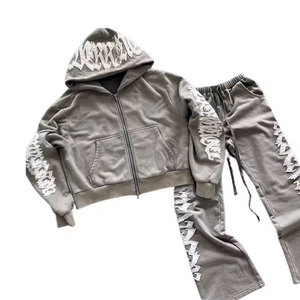 <b>Top</b> Selling <b>Distressed</b> Embroidery Tracksuit Cotton Fleece Casual Wear <b>Distressed</b> Embroidery Tracksuit For Winter - Product Image 1