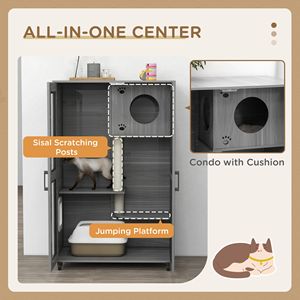 Cuccia per Gatti Rettangolare Grigia con Ruote e Tiragraffi, Mobili Solidi per Animali Domestici - Product Image 5