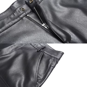 New Trendy Quality Clothes <b>Men's</b> Custom Solid Casual Style Zipper Fly Soft Knee-Length Leather <b>Shorts</b> with <b>Patch</b> Pockets - Product Image 4